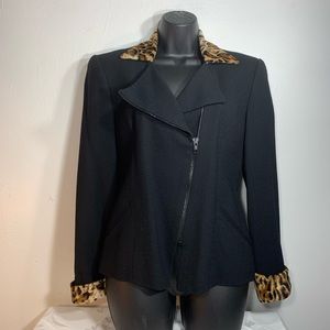 Black Wool Jacket leopard collar size 6 Vintage